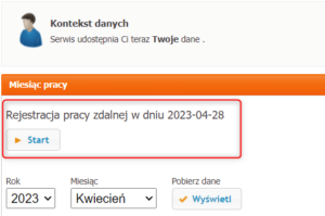Sekcja służąca do ewidencji pracy poza siedzibą firmy.
