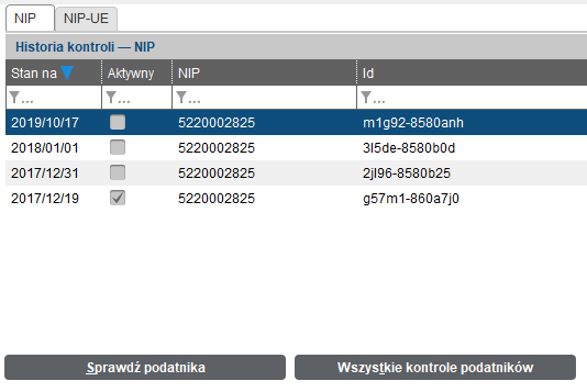 Przykładowa historia kontroli w systemie Merit.